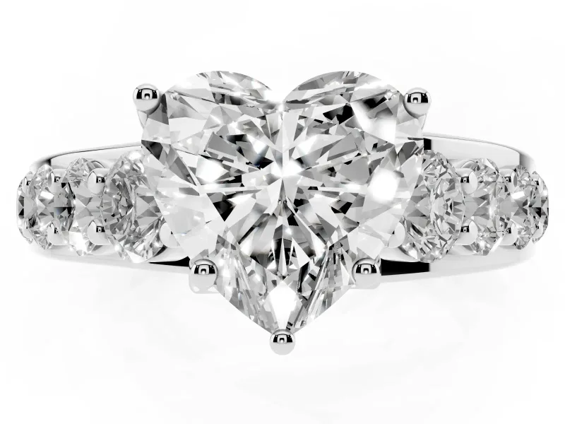 Heart-Shaped Graduated Side Stone Engagement Ring Setting | Shared Prong Rails | Platinum