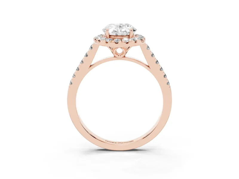 Oval Raised Halo Engagement Ring Setting | Pave Band | Rose Gold