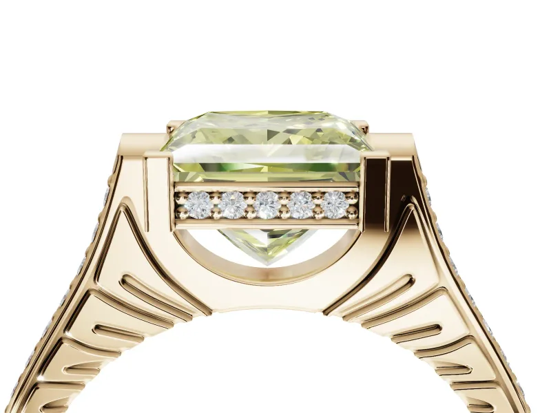 Princess Cut Vintage Cathedral Engagement Ring Setting for a Fancy Yellow Lab-Grown Diamond | Carved Band | Yellow Gold