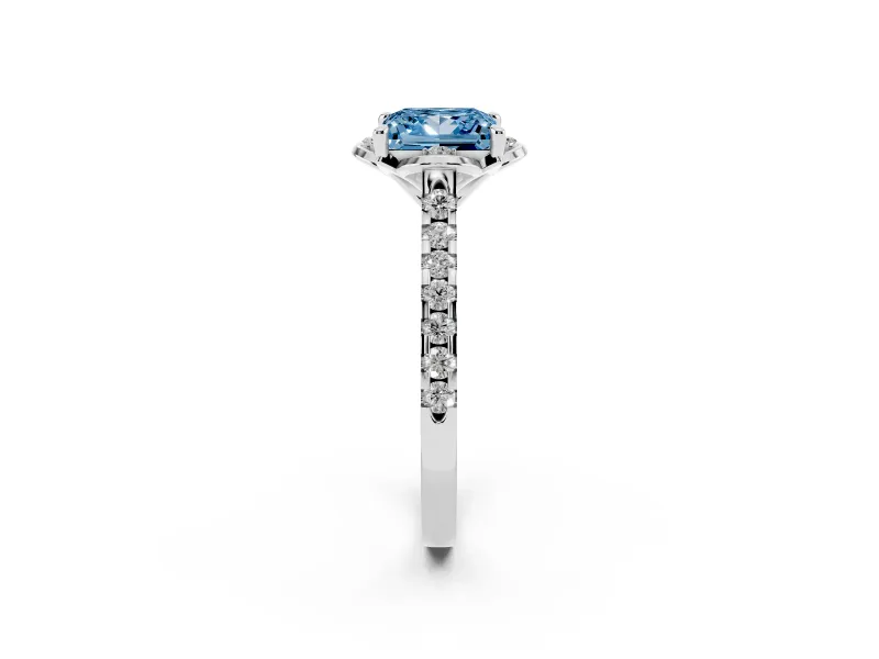 Princess Cut Floral Petal Engagement Ring Setting for a Fancy Blue Lab-Grown Diamond | Petal Accents | Sterling Silver