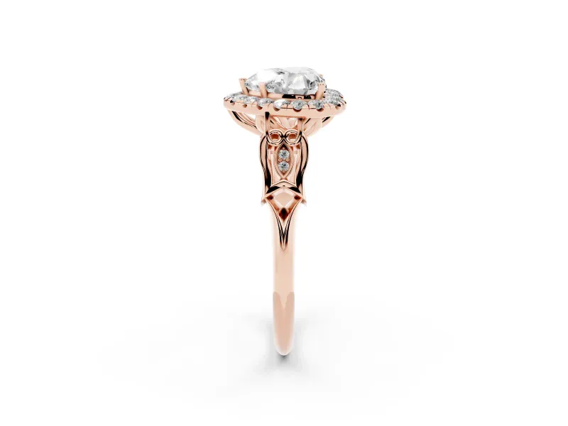 Heart-Shaped Vintage Halo Engagement Ring Setting | Pierced Filigree Shoulders | Rose Gold