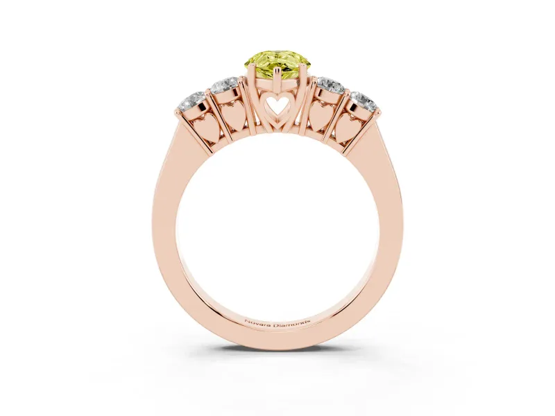 Pear-Shaped 5 Stone Engagement Ring Setting for a Fancy Yellow Lab-Grown Diamond | Rose Gold