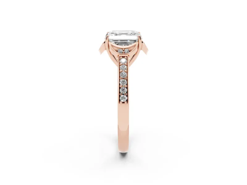 Asscher Cut Floral Pavé Engagement Ring Setting | Petal Accents | Rose Gold