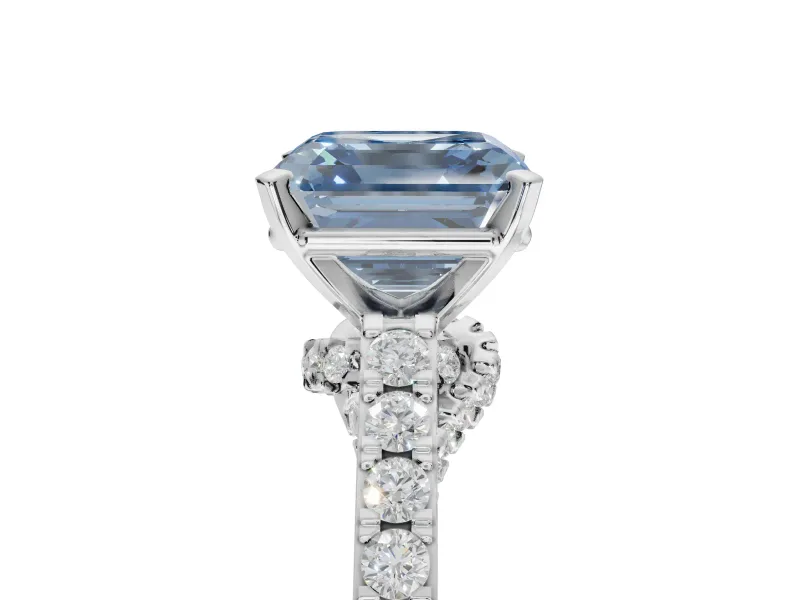Asscher Cut Pavé Engagement Ring Setting for a Fancy Blue Lab-Grown Diamond | Crossover Gallery | Sterling Silver