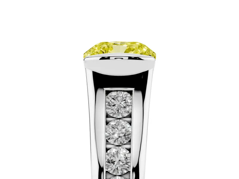 Cushion Cut Half Bezel Engagement Ring Setting for a Fancy Yellow Lab-Grown Diamond | Sterling Silver