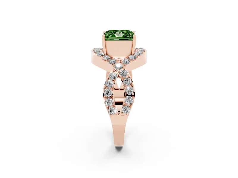 Princess Cut Infinity Twist Engagement Ring Setting for a Fancy Green Lab-Grown Diamond | Rose Gold