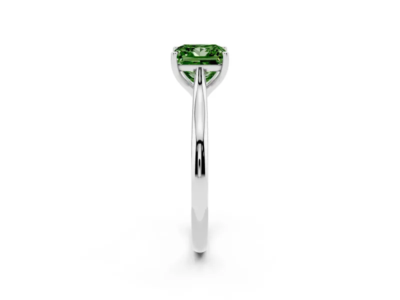 Fancy Green Princess Cut Diamond Solitaire Ring Set in Silver with Cathedral Band and Prong Setting