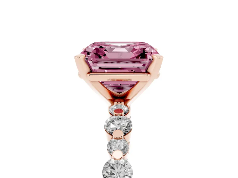 Asscher Cut Pavé Solitaire Engagement Ring Setting for a Fancy Pink Lab-Grown Diamond | Rose Gold