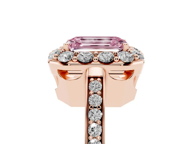 Emerald Cut Floral Halo Engagement Ring Setting for a Fancy Pink Lab-Grown Diamond | Large Round Accents | Rose Gold