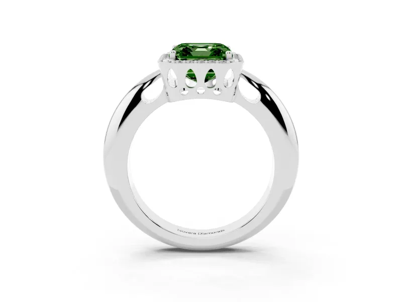 Fancy Green Asscher Cut Diamond Halo Engagement Ring Set in Silver with Plain Split Shank and Prong Setting