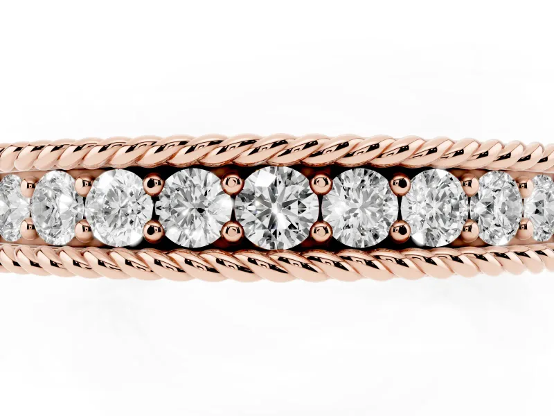Round Lab-Grown Diamond Graduated Half Eternity Band | Twisted Rope Edges | Rose Gold