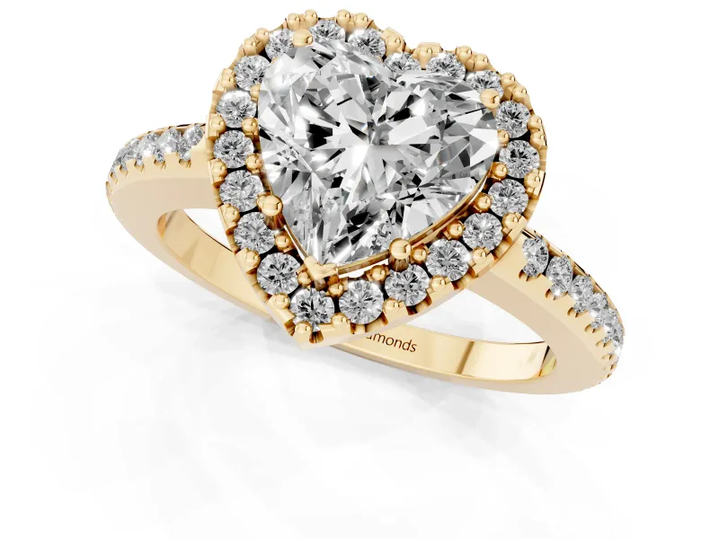 Heart-Shaped Pave Halo Engagement Ring Setting | Pave Band | Yellow Gold