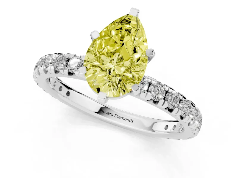 Pear-Shaped Pavé Solitaire Engagement Ring Setting for a Fancy Yellow Lab-Grown Diamond | Sterling Silver