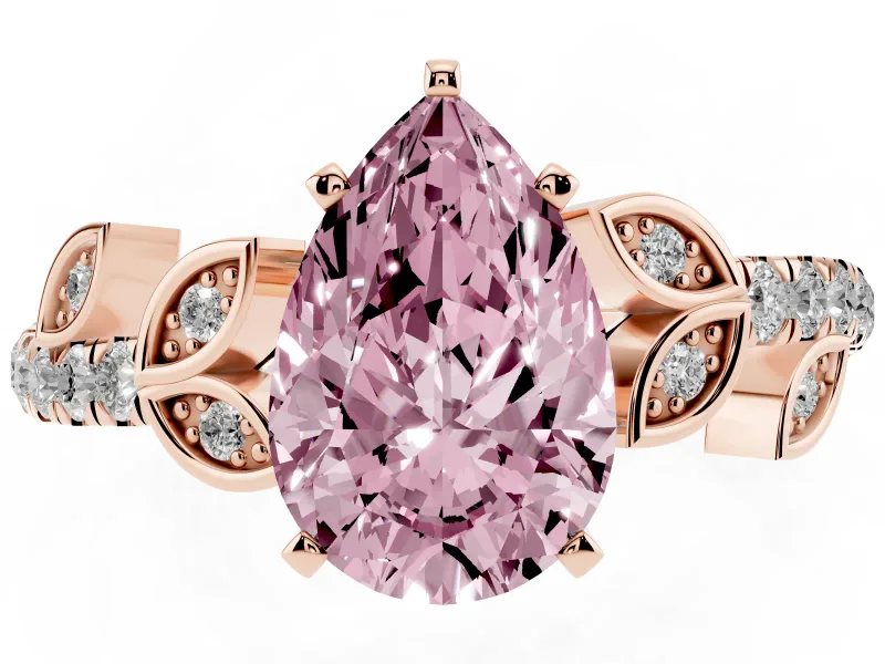 Pear-Shaped Leaf Pavé Engagement Ring Setting for a Fancy Pink Lab-Grown Diamond | Rose Gold