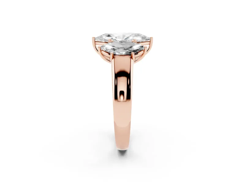 Marquise Three Stone Engagement Ring Setting | Touching Side Stones | Rose Gold