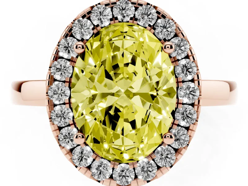 Oval Thin Halo Engagement Ring Setting for a Fancy Yellow Lab-Grown Diamond | Plain Polished Band | Rose Gold