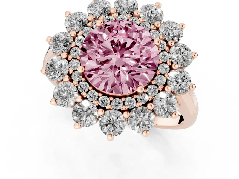 Round Floral Double Halo Engagement Ring Setting for a Fancy Pink Lab-Grown Diamond | Plain Band | Rose Gold