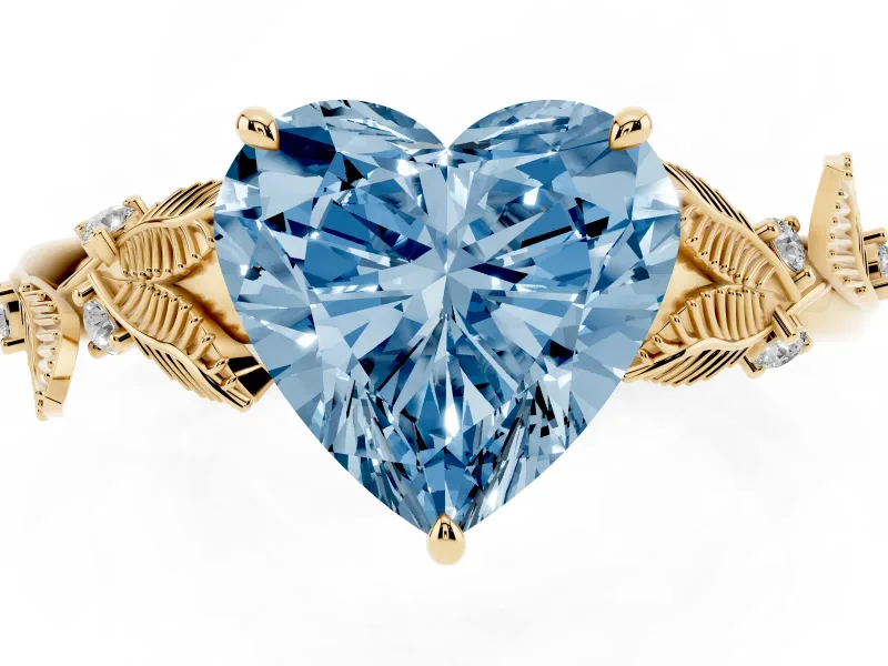 Heart-Shaped Leaf Solitaire Engagement Ring Setting for a Fancy Blue Lab-Grown Diamond | Yellow Gold