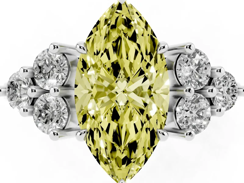 Marquise Cluster Side Stone Engagement Ring Setting for a Fancy Yellow Lab-Grown Diamond | Platinum