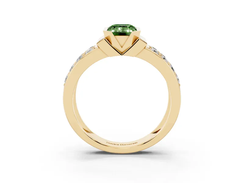 Emerald Cut Half Bezel Engagement Ring Setting for a Fancy Green Lab-Grown Diamond | Channel Band | Yellow Gold