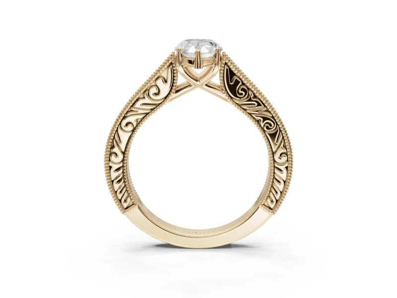 Pear-Shaped Vintage Engraved Pavé Engagement Ring Setting | Milgrain Edges | Yellow Gold