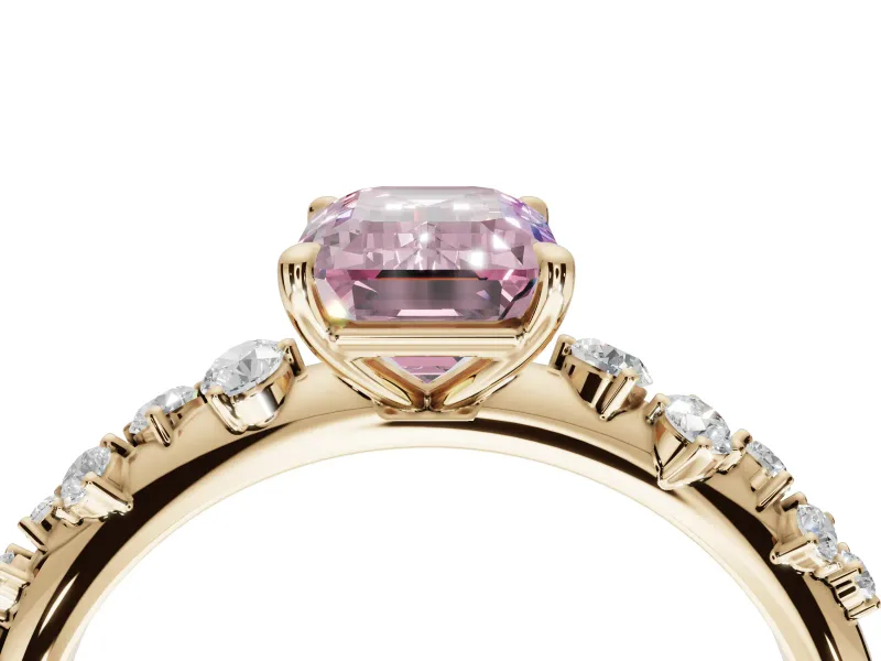 Emerald Cut Graduated Solitaire Engagement Ring Setting for a Fancy Pink Lab-Grown Diamond | Yellow Gold