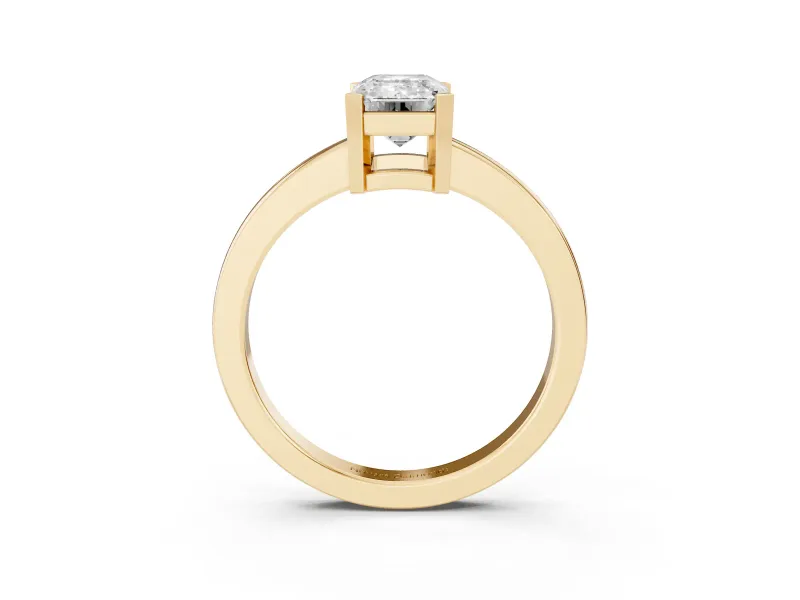 Emerald Cut Diamond Solitaire Ring Set in Yellow gold with Prong Head and Smooth Polished Band