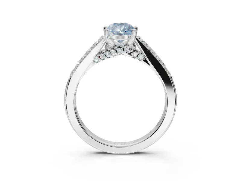 Pear-Shaped Pavé Engagement Ring Setting for a Fancy Blue Lab-Grown Diamond | Crossover Gallery | Sterling Silver
