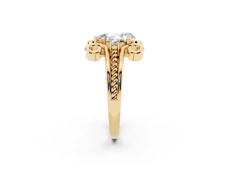 Pear-Shaped Scroll Solitaire Engagement Ring Setting | Rope Twist Band | Yellow Gold