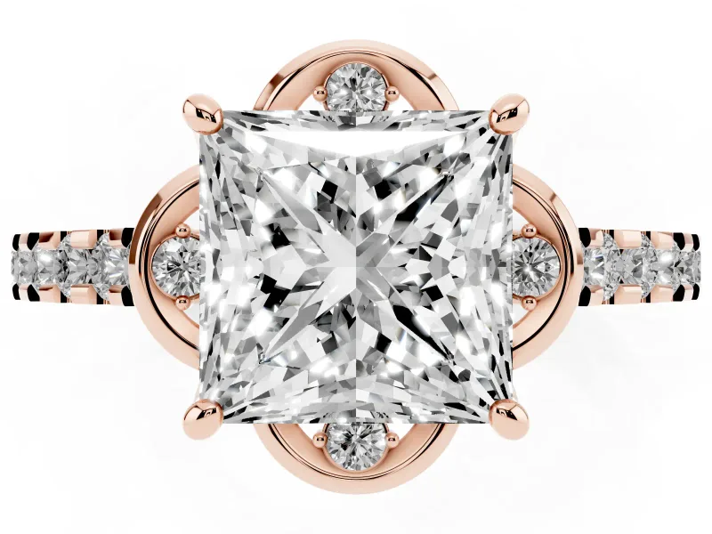 Princess Cut Floral Petal Engagement Ring Setting | Petal Accents | Rose Gold
