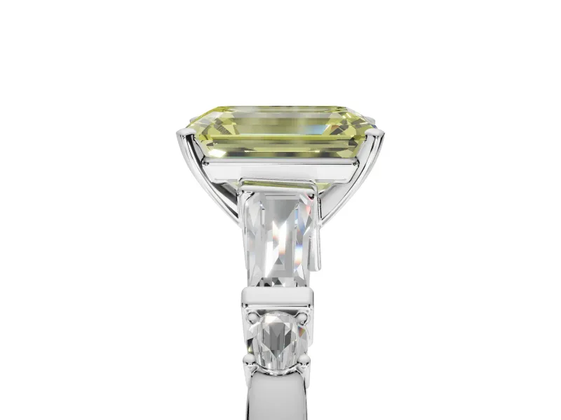 Emerald Cut Tapered Baguette Engagement Ring Setting for a Fancy Yellow Lab-Grown Diamond | Platinum
