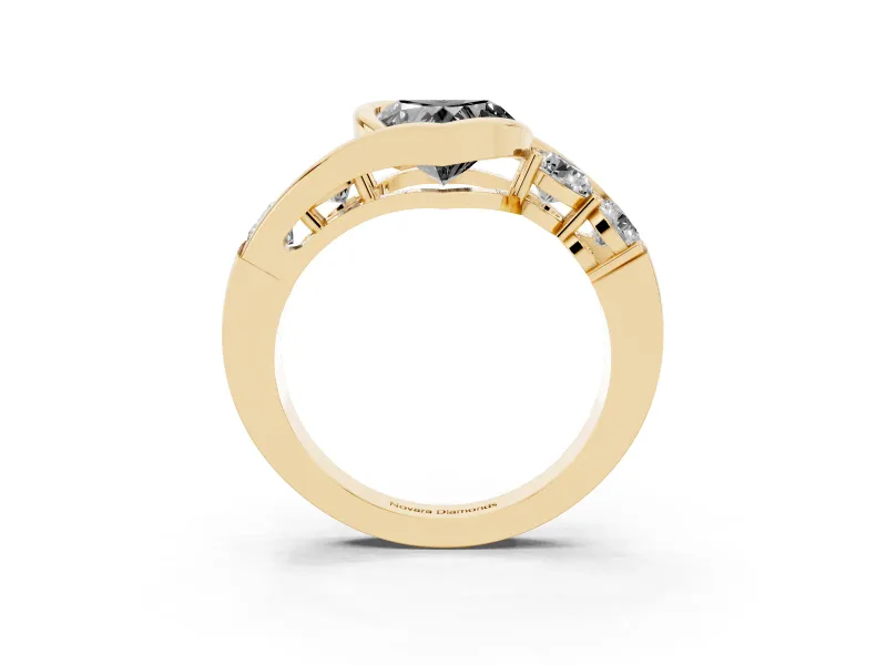 Heart-Shaped Bezel Bypass Engagement Ring Setting for a Black Center | Yellow Gold