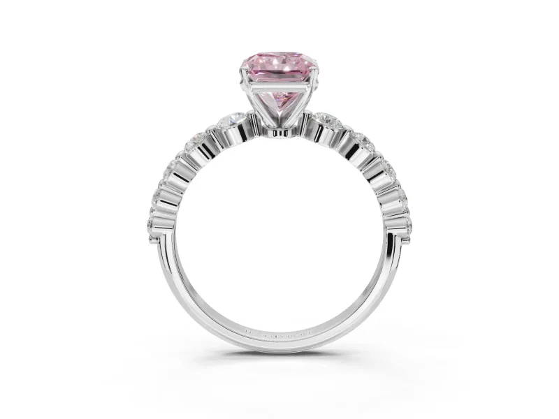 Radiant Cut Graduated Side Stone Engagement Ring Setting for a Fancy Pink Lab-Grown Diamond | Platinum