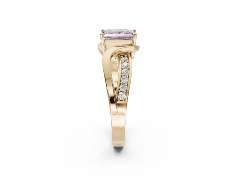 Princess Cut Bypass Solitaire Engagement Ring Setting for a Fancy Pink Lab-Grown Diamond | Pavé Strands | Yellow Gold