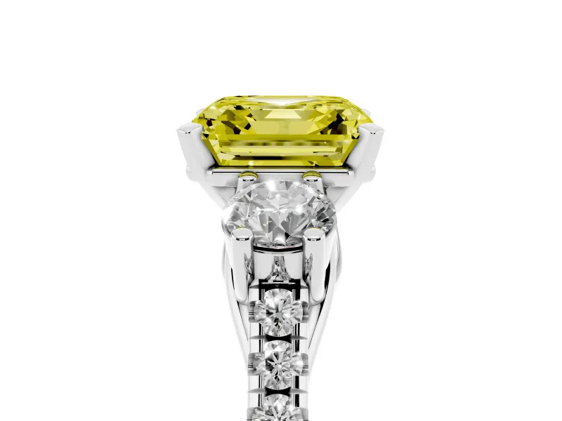 Asscher Cut Three-Stone Engagement Ring Setting for a Fancy Yellow Lab-Grown Diamond | Platinum