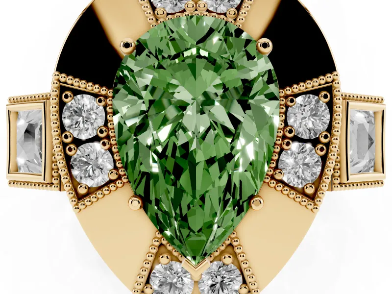 Pear-Shaped Milgrain Sectioned Halo Engagement Ring Setting for a Fancy Green Lab-Grown Diamond | Yellow Gold