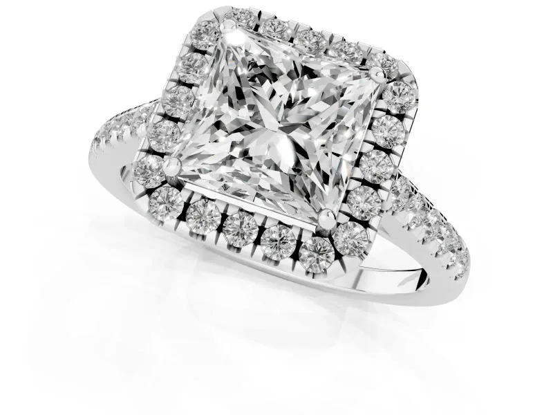 Princess Cut Halo Engagement Ring Setting | Pave Shoulders | Platinum