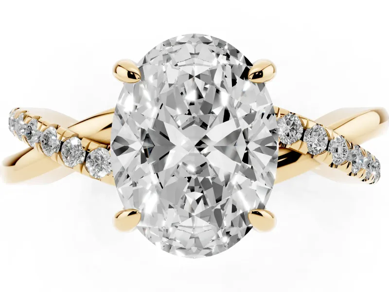 Oval Pavé Twist Engagement Ring Setting | Crossover Band | Yellow Gold
