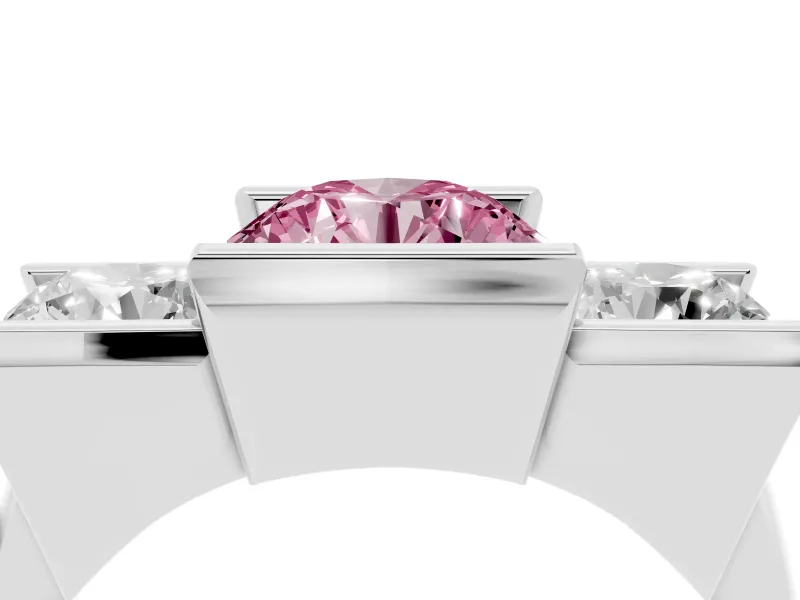 Fancy Pink Round Cut Diamond Three-Stone Channel Set Ring Set in Silver with Smooth Polished Band