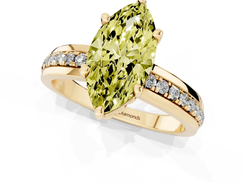 Marquise Channel Set Engagement Ring Setting for a Fancy Yellow Lab-Grown Diamond | Rope Collar | Yellow Gold