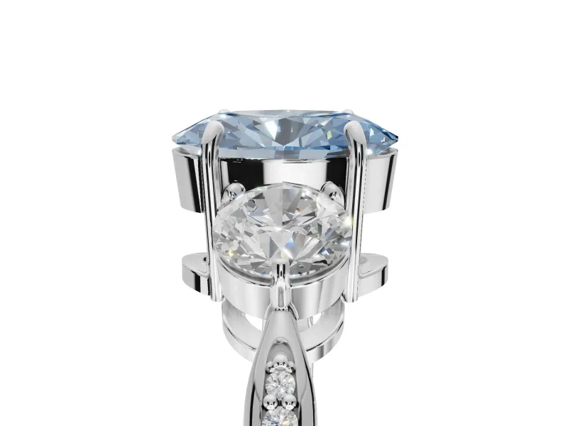 Oval Three Stone Engagement Ring Setting for a Fancy Blue Lab-Grown Diamond | Tapered Pave Band | Platinum