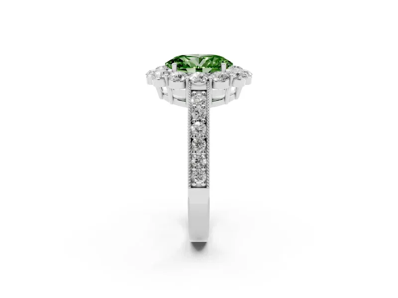 Oval Vintage Halo Engagement Ring Setting for a Fancy Green Lab-Grown Diamond | White Gold