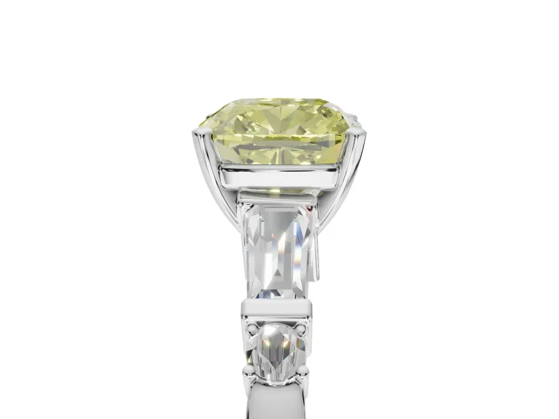 Cushion Cut Tapered Baguette Engagement Ring Setting for a Fancy Yellow Lab-Grown Diamond | Platinum