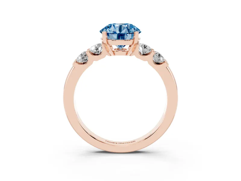 Round Five Stone Engagement Ring Setting for a Fancy Blue Lab-Grown Diamond | Rose Gold