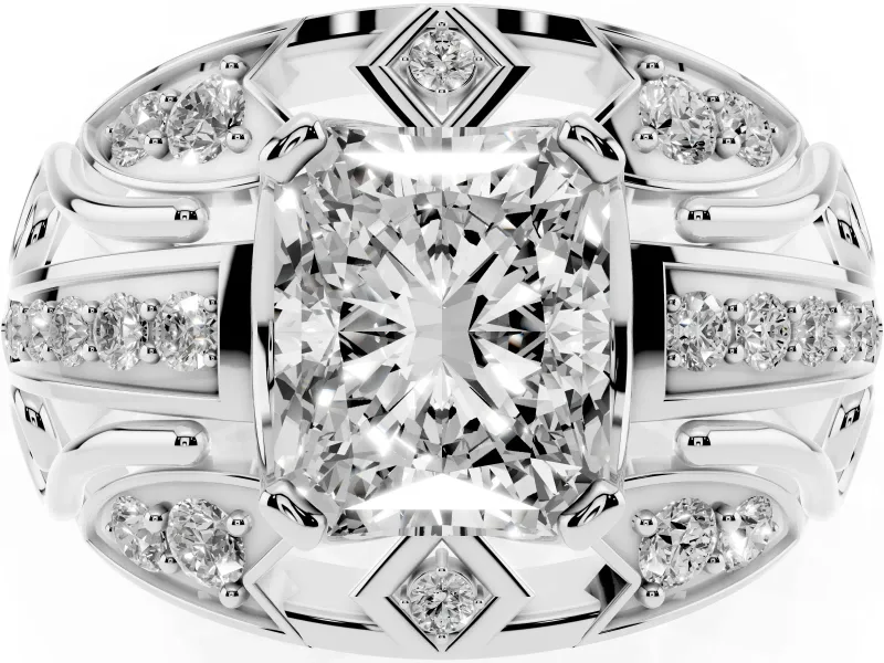 Radiant Cut Art Deco Graduated Pave Engagement Ring Setting | Split Shank | Sterling Silver