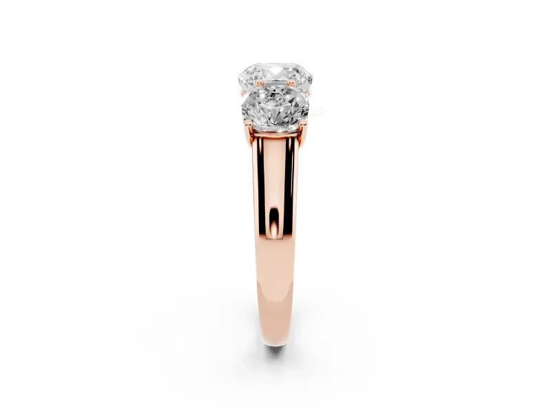 Cushion Cut Three Stone Engagement Ring Setting | Basket Prong Heads | Rose Gold