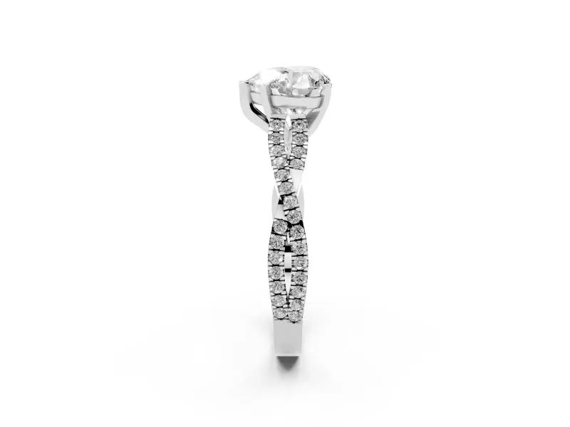 Heart Cut Diamond Solitaire Engagement Ring Set in Silver with Twisted Pavé Band and Prong Setting