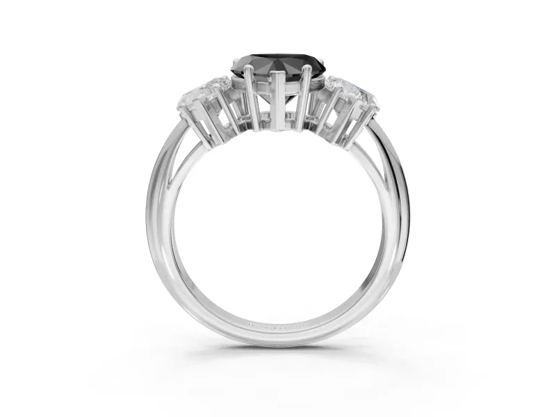 Fancy Black Heart-Shaped Lab-Grown Diamond Three-Stone Engagement Ring Set in Sterling Silver with Prong Setting