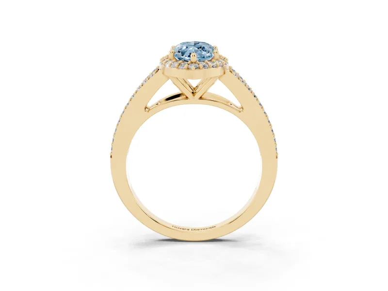 Marquise Split Shank Halo Engagement Ring Setting for a Fancy Blue Lab-Grown Diamond | Yellow Gold