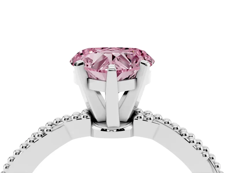 Fancy Pink Heart Cut Diamond Solitaire Ring Set in Silver with Twisted Band and Bead Prong Setting